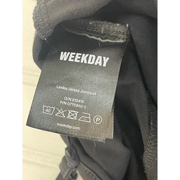 Weekday Lindey Jersey Jumpsuit Black Cropped Adjustable Straps Women's Medium - Picture 8 of 11